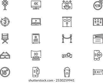 Cinema icons collection is a vector illustration with editable stroke.