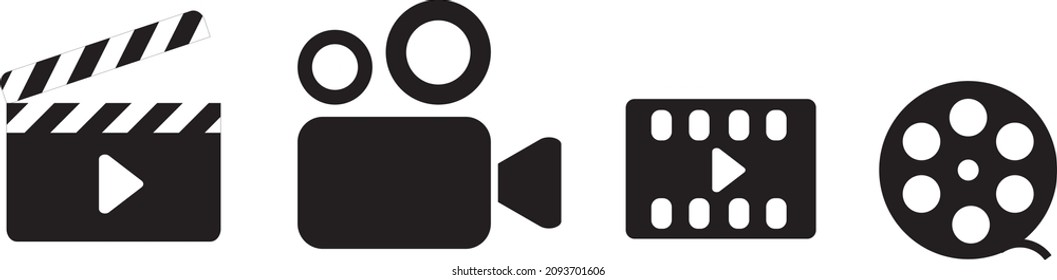 Cinema icons - Film Clapper, Camera, Film reel, Video. Cinema symbol. Vector