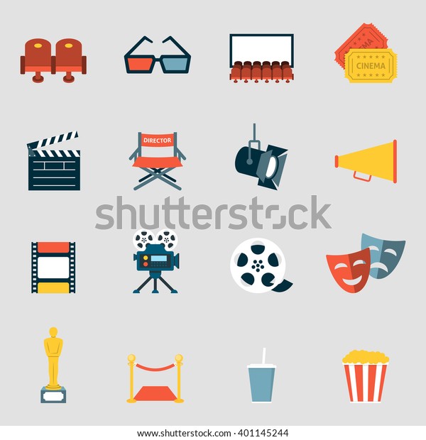 Cinema Icons Flat Making Film Watch Stock Vector (Royalty Free ...