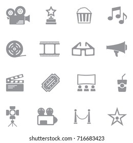 Cinema Icons. Gray Flat Design. Vector Illustration. 