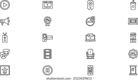 Coleção de ícones vetoriais de alta qualidade de ícones de cinema com traçado editável. Ideal para projetos profissionais e criativos.