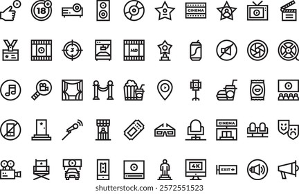 Cinema icons High-Quality Vector Icons Collection with Editable Stroke. Ideal for Professional and Creative Projects.
