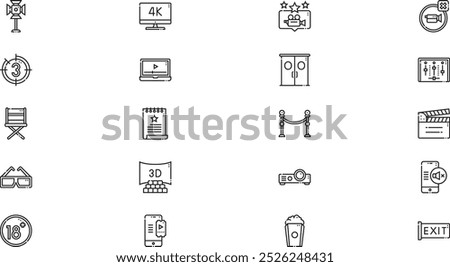 Cinema icons High-Quality Vector Icons Collection with Editable Stroke. Ideal for Professional and Creative Projects.
