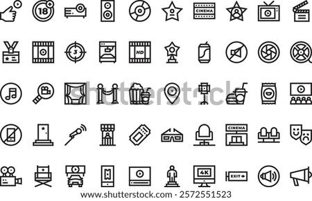 Cinema icons High-Quality Vector Icons Collection with Editable Stroke. Ideal for Professional and Creative Projects.