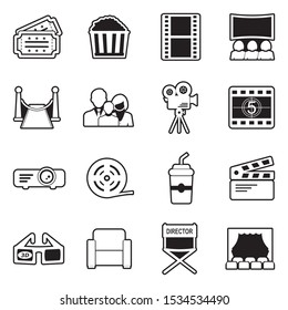 Cinema Icons. Line With Fill Design. Vector Illustration.