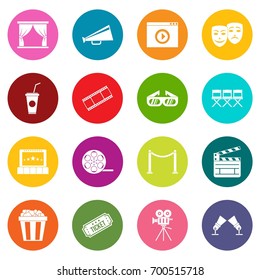 Cinema icons many colors set isolated on white for digital marketing