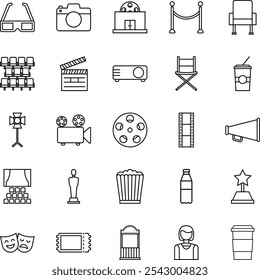 Cinema Icons Outline Style Collection 