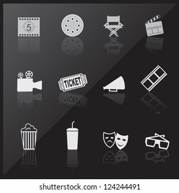 Cinema icons over black background vector illustration