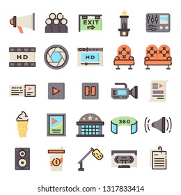 Cinema icons pack. Isolated cinema symbols collection. Graphic icons element
