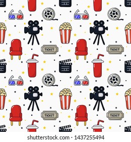 cinema icons pattern seamless. signs and symbols collection icon for websites with white background. vector illustration.