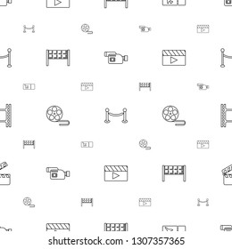cinema icons pattern seamless white background. Included editable line camera, fence, ticket, movie tape, clapper board, movie clapper icons. cinema icons for web and mobile.