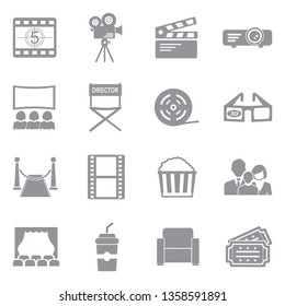 Cinema Icons. Set 2. Gray Flat Design. Vector Illustration.