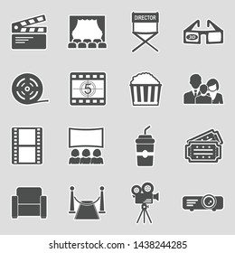 Cinema Icons. Set 2. Sticker Design. Vector Illustration.