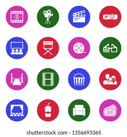 Cinema Icons. Set 2. White Flat Design In Circle. Vector Illustration.