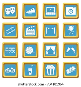 Cinema icons set in azur color isolated vector illustration for web and any design