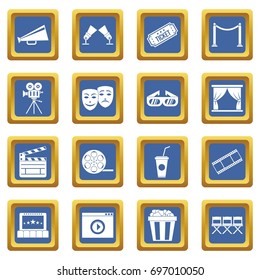 Cinema icons set in blue color isolated vector illustration for web and any design