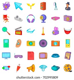 Cinema icons set. Cartoon style of 36 cinema vector icons for web isolated on white background