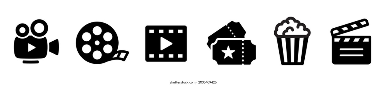 Cinema icons set. Collection icon: Popcorn box, movie, clapper board, film, movie, tv, video and other. Flat style - stock vector.