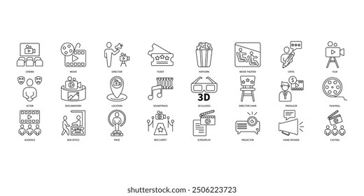 Cinema icons set. Set of editable stroke icons.Set of Cinema