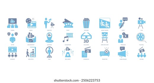 Conjunto de iconos de cine. Conjunto de iconos de trazo editables. Conjunto de cine