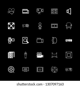 cinema icons set with film list, full screen and big lens hood vector set