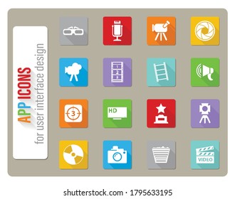 iconos de cine ajustados en diseño plano con sombra larga