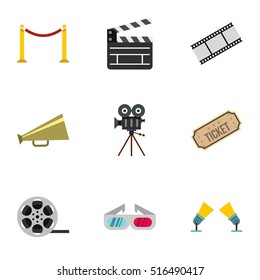 Cinema icons set. Flat illustration of 9 cinema vector icons for web