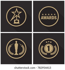 Cinema icons set. Flat vector cartoon illustration. Objects isolated on a white background