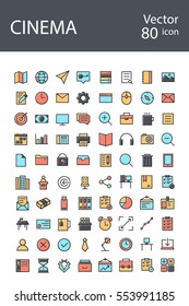cinema icons set in retro style with mixed color, the trend in 2017, an excellent solution for SEO, mobile applications, web sites, pixel perfect