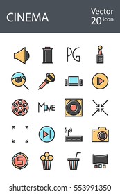 cinema icons set in retro style with mixed color, the trend in 2017, an excellent solution for SEO, mobile applications, web sites, pixel perfect