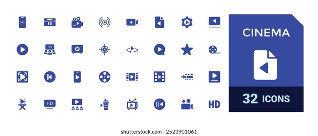 Cinema icons set. Simple collection of movies solid icon. Filled icons pack, glyph set for web and ui. Solid icon. Vector illustration.