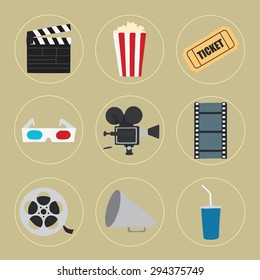 Cinema icons set for use in advertising, presentations, brochures, blogs, documents and forms, etc.