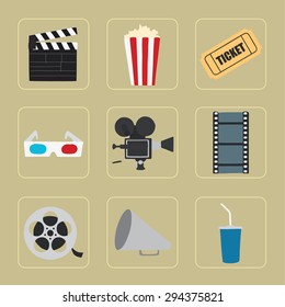 Cinema icons set for use in advertising, presentations, brochures, blogs, documents and forms, etc.