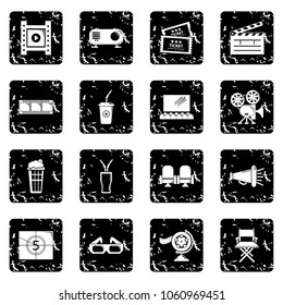 Cinema icons set vector grunge isolated on white background 