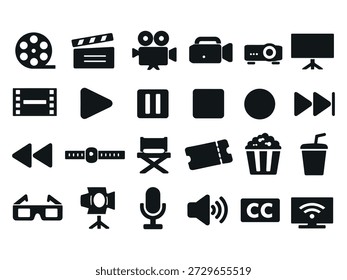 Ícones de cinema definem ilustração vetorial.