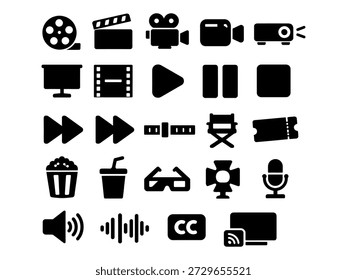 Iconos del cine fijan la Ilustración vectorial.