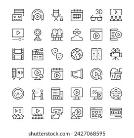 Cinema icons set. Vector line icons. Black outline stroke symbols