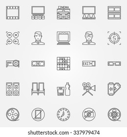 Cinema icons set - vector thin line movie house symbols or logo elements