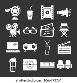 Cinema icons set vector white isolated on grey background 