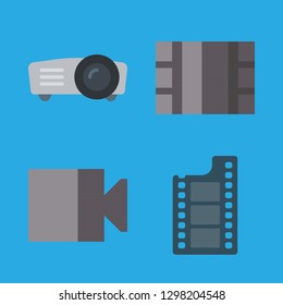 cinema icons set with video camera, projector and film vector set