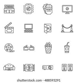 cinema icons set. watching a movie collection. Thin line design