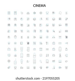 cinema icons, signs, outline symbols, concept linear illustration line collection