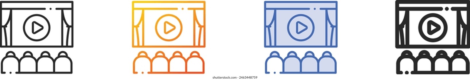 cinema icon.Thin Linear, Gradient, Blue Stroke and bold Style Design Isolated On White Background