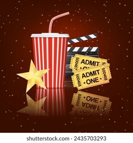 cinema illustration with clapper and tickets