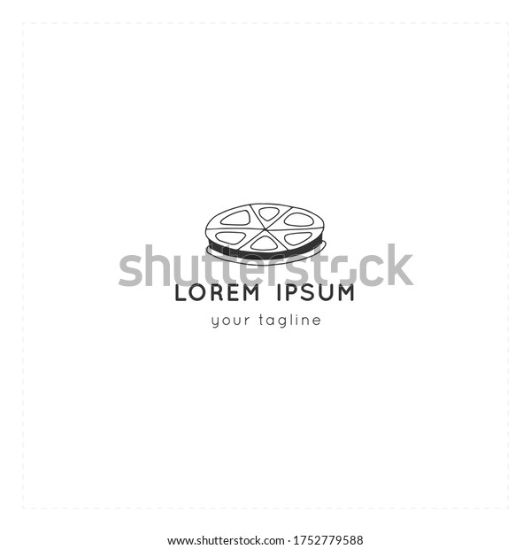 Cinema illustration. Vector hand drawn\
logo template with a bobbin. For branding and business identity.\
For movie houses, shops and cafe, for car\
cinema.