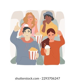 Cinema isolated cartoon vector illustration  Hanging out and friends at cinema  teens leisure time  group diverse people eating pop corn together  drinking soda  have fun vector cartoon 