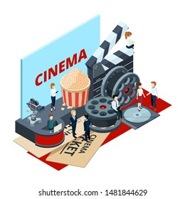 Cinema, Isometric Film Production And Postproduction Vector Concept