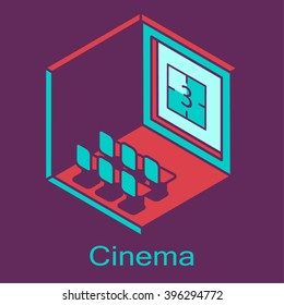 Cinema isometric hall banner background 