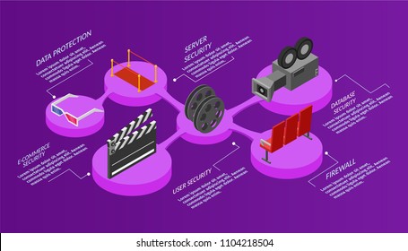Cinema isometric infographic 3d illustration vector