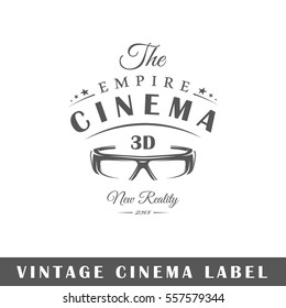 Cinema label isolated on white background. Design element. Template for logo, signage, branding design. Vector illustration